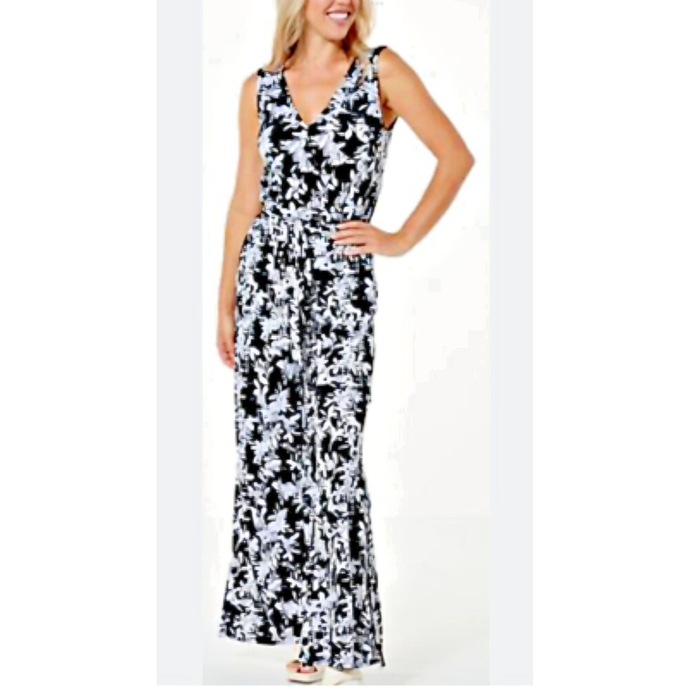C WONDER BY CHRISTIAN SIRIANO Black Floral Wide Leg Knit Jumpsuit Size 1X NEW!